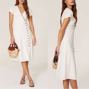 Madewell LINEN-BLEND BUTTON-WRAP MIDI DRESS